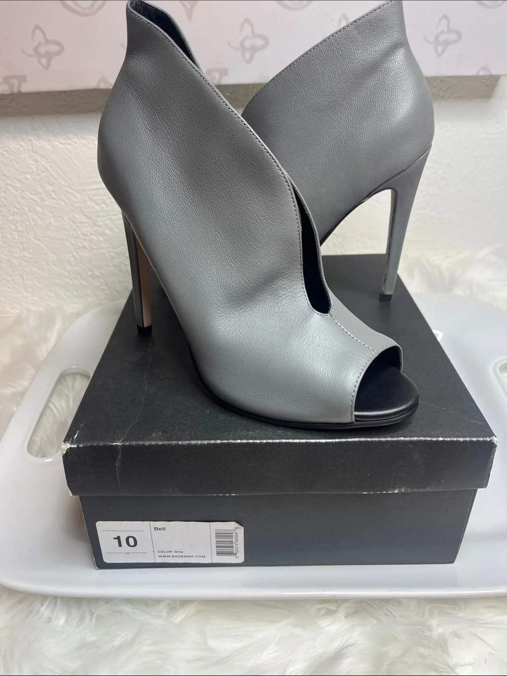 Shoemint Gray Open-Toe Stiletto Ankle Booties